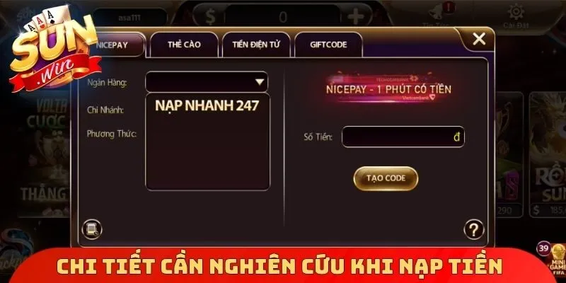 Chi tiết cần nghiên cứu khi nạp tiền Sunwin