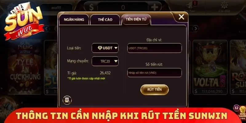 Thông tin cần nhập khi rút tiền Sunwin