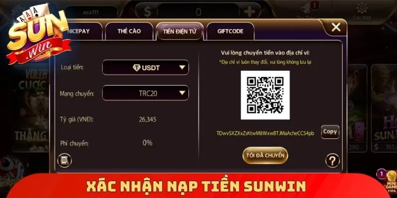 Xác nhận nạp tiền Sunwin